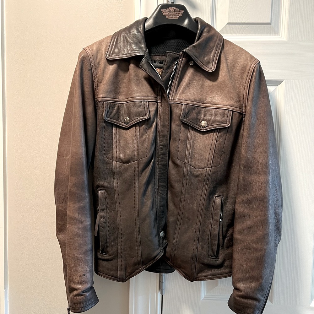 VTG Harley-Davidson Women's S Brown WASHABLE Leather MUSTANG Jacket EXCELLENT
